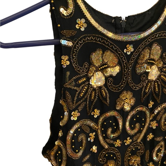 VTG 90s black Gold beaded sequin sleeveless blouse Formal Holiday Christmas NYE - Picture 2 of 7